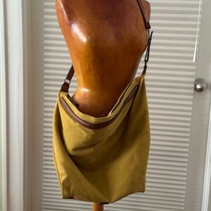 RARE! Texier Mustard Yellow Zip Tote with attached Leather strap. MINT